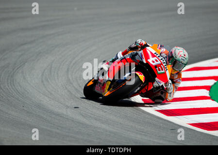 14. Juni 2019, Circuit de Barcelona-Catalunya, Montmelo, Barcelona, Spanien; MotoGP von Katalonien, Praxis Sitzungen; Marc Marquez der Repsol Honda Team in Aktion während der freien Praxis 2 Pablo Guillen/Alamy Stockfoto