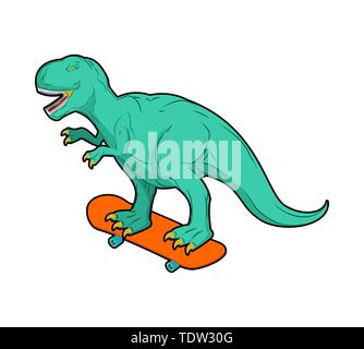 Tyrannosaurus auf Skateboard. Dino Skateboarder. T-Rex. Prähistorische Eidechse monster Reiten longboard Stock Vektor