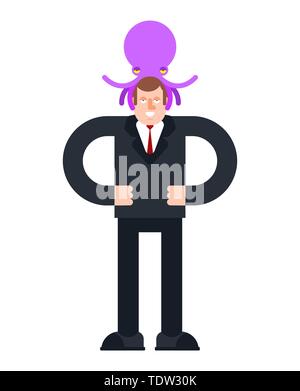 Alien Octopus auf dem Kopf. Mind Control. Monster Aliens Management des menschlichen Bewusstseins Stock Vektor