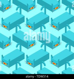 Isometrische Cat Muster Nahtlose. Geometrische pet-Hintergrund. 3D-Tier Textur Stock Vektor
