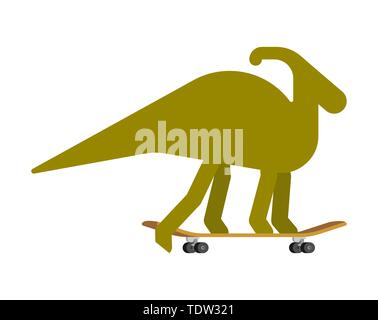 Parasaurolophus auf Skateboard. Dino Skateboarder. Prähistorische Eidechse monster Reiten longboard Stock Vektor