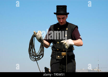 Schornsteinfeger auf dem Dach, Deutschland Stockfoto