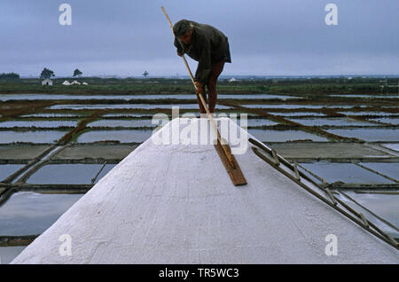 Mann auf einem Salt Hill, Portugal, Aveiro Stockfoto