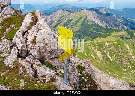 Wegweiser auf dem Weg zum Gipfel Gaishorn, Österreich, Tirol, Allgäuer Alpen, Gaishorn Stockfoto