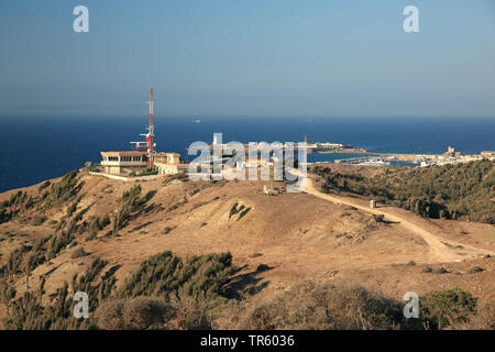 Militärische Station, Punta de Tarifa und Isla de Las Palomas, Spanien, Cadiz, Tarifa, Tarifa Stockfoto