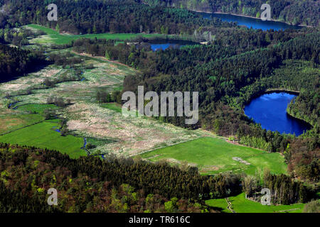 Hellbach Tal und Seen Schwarzsee, Lottsee und Krebssee, Luftaufnahme, Deutschland, Schleswig-Holstein Stockfoto