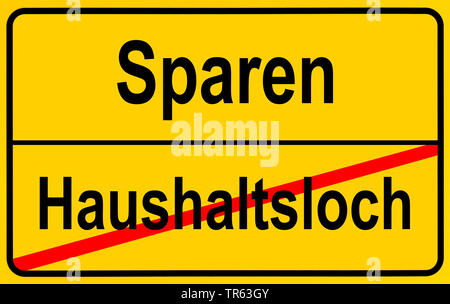 Stadt zeichen Sparen/Haushaltsloch, Geld sparen/Haushaltsdefizit, Deutschland Stockfoto