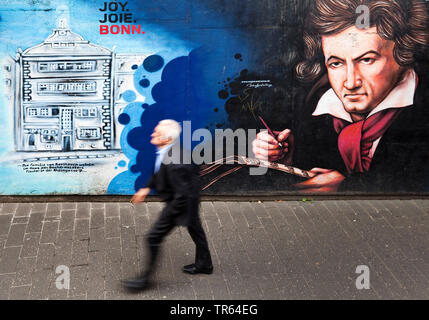 Ludwig van Beethoven Wandmalerei in der alten Stadt, Deutschland, Nordrhein-Westfalen, Rheinland, Bonn Stockfoto