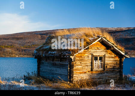 Holzhütte in Utsjoki, Utsjoen kirkkotuvat, Finnland, Lappland Stockfoto