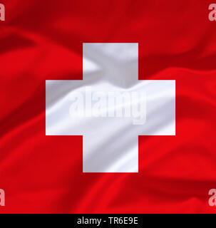 Flagge von Suisse gegen den blauen Himmel, Schweiz Stockfoto