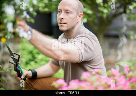 Mann, Gartenarbeit, Deutschland Stockfoto