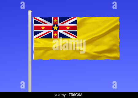 Flagge von Niue gegen den blauen Himmel, Niue Stockfoto