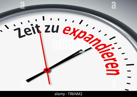 Zifferblatt mit Inschrift Zeit zu expandieren, Zeit zu erweitern, Deutschland Stockfoto