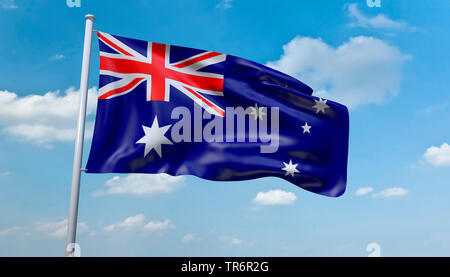 In den Wind Flagge Australien in den blauen Himmel, Australien Stockfoto