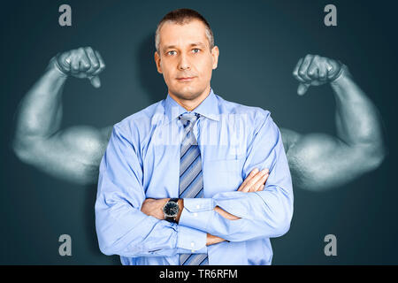 Business Mann mit Boxing arm im Hintergrund, Deutschland Stockfoto