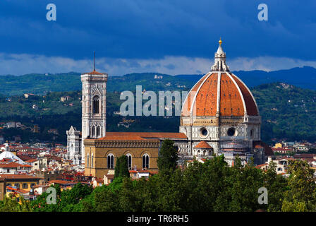 Blick von der Boboli-gärten in Florenz Dom und Giottos Campanile, Italien, Florenz Stockfoto