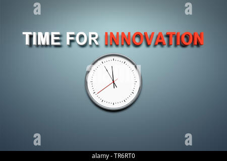 Uhr mit Englischer Titel Zeit für Innovation Stockfoto