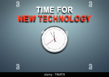 Uhr mit Englischer Titel Zeit für neue Technologie Stockfoto