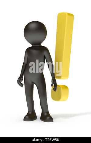 3D Symbol Mann in grauen Farbe stand vor der Ausrufezeichen Stockfoto