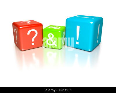 3D Computer Grafik, Würfel in mehreren coloras mit Schriftzug? -&-!, Europa Stockfoto