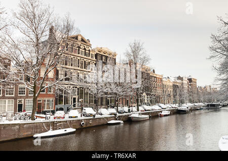 Stadtbild von schneebedeckten Amsterdam, Niederlande, Noord-Holland, Amsterdam Stockfoto