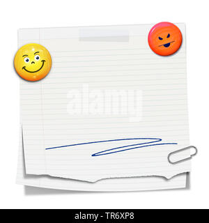 3D Computer Grafik, Memo in der Farbe Weiß mit Smiley ohne Text Stockfoto