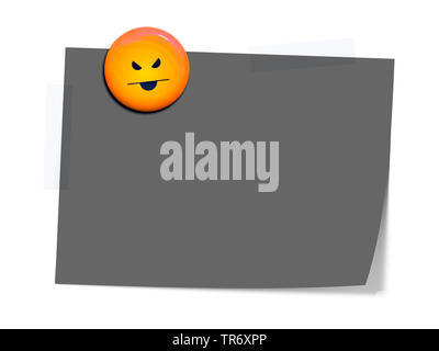 3D Computer Grafik, Memo in grauer Farbe mit Smiley ohne Text Stockfoto