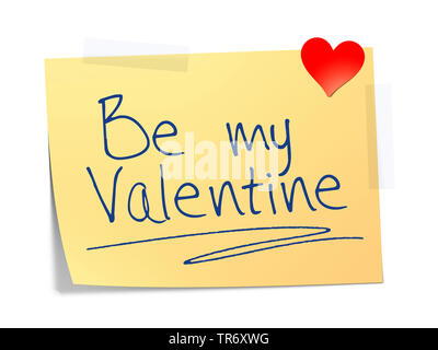 3D Computer Grafik, Memo in der Farbe Gelb lesen My Valentine. Stockfoto