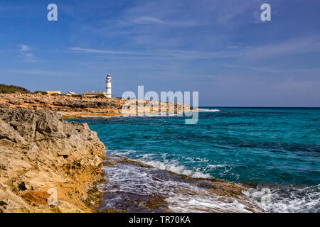 Leuchtturm, Cap de Ses Salines, Spanien, Balearen, Mallorca Stockfoto