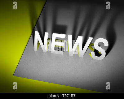 3D Computer Grafik, Text in der Farbe Weiß mit schatteneffekt News lesen Stockfoto
