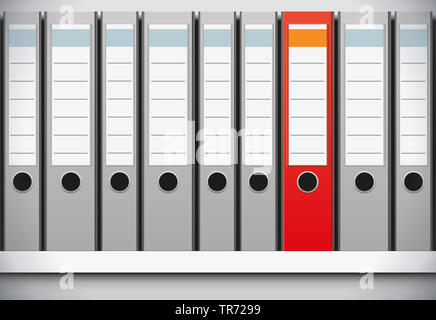 3D Computer Grafik, symbolische Bindemittel in grauer Farbe, mit einem einzelnen in roter Farbe hervorgehoben Stockfoto
