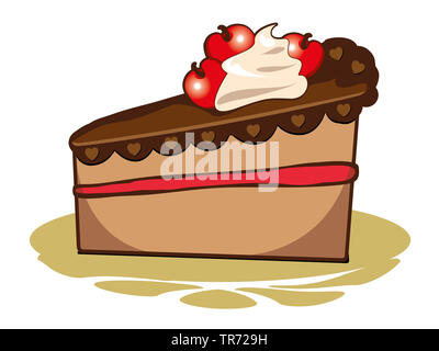 3D Computer Grafik, symbolische Kirsche und Schokolade Torte vor weißem Hintergrund Stockfoto