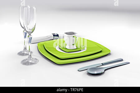 Schöne grüne Teller Set Stockfoto