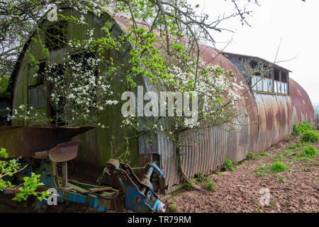 Alten Wellblech Bauernhof Gebäude an der Offa's Dyke Path Im Wye Valley Stockfoto