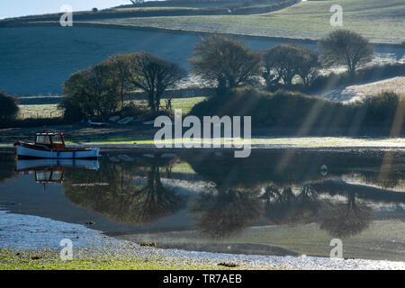 Frosty herbstlichen Morgen an der Mündung an Frogmore, South Devon Stockfoto