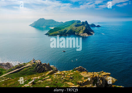 San Martiño Insel von O Faro Insel. Cies Inseln. Der galicischen atlantischen Inseln National Park. Vigo. Rias Baixas. Pontevedra. Galizien. Spanien Stockfoto