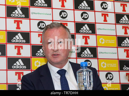 Nationale Fußball-Stadion im Windsor Park, Belfast, Nordirland, Großbritannien. 30. Mai 2019. Nordirland Manager Michael O'Neill nannte seine Mannschaft für die bevorstehende UEFA EURO 2020 Qualifikationsspiele gegen Estland (Tallinn am Samstag, den 08. Juni) und Weißrussland (Borisov, Dienstag, 11. Juni). Nordirland derzeit der Gruppe C mit sechs Punkten aus zwei Spielen. Quelle: David Hunter/Alamy Leben Nachrichten. Stockfoto