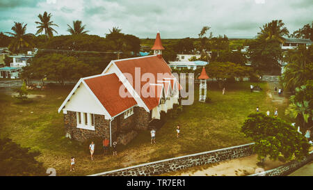 In Cap Malheureux Mauritius. Schönen Blick auf die berühmte Kirche am Meer entlang. Stockfoto