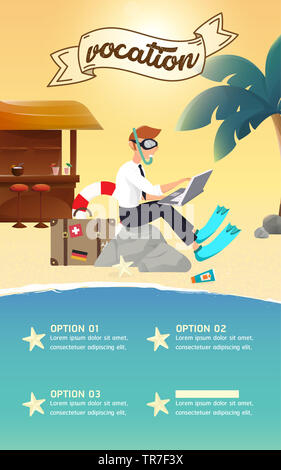 Geschäftsmann, arbeiten am Strand. Stockfoto