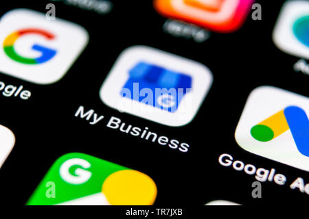 Sankt-Petersburg, Russland, 30. September 2018: Google meine Business Application Icon auf dem Apple iPhone X-close-up. Google My Business Icon. Google meine Stockfoto