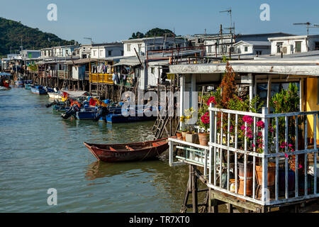 Bunte Häuser auf Stelzen, das Fischerdorf Tai O, Hongkong, China Stockfoto