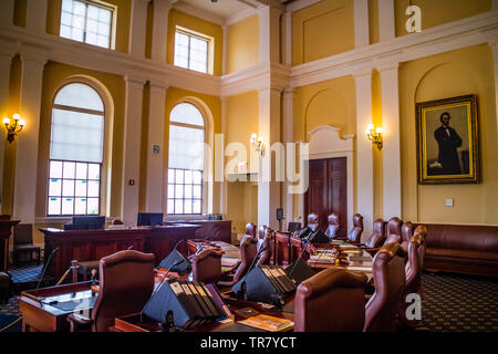 Augusta State Capital, ME, USA - August 8, 2018: Das Maine State House Senat Kammer Stockfoto