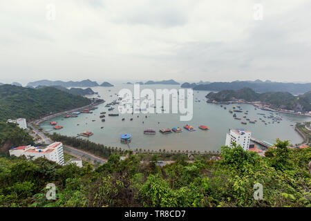 CAT BA TOWN, VIETNAM - Februar 2019; Panoramablick in Insel Cat Ba Stockfoto