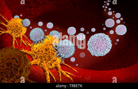 Impfstoff gegen Krebs Onkologie Therapie und die Behandlung von Krankheiten mit Immuntherapie mit mit Zellen aus dem menschlichen Körper als ein 3D-Bild Konzept. Stockfoto