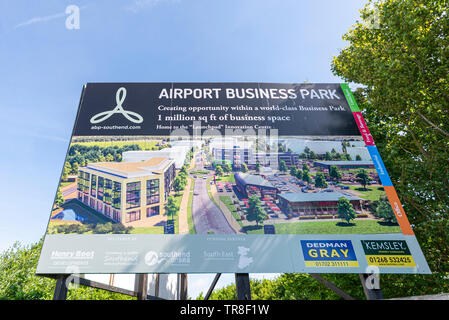 Werbetafel am London Southend Airport, Airport Business Park Entwicklung in Southend On Sea, Essex, Großbritannien. Eigenschaft Entwicklung kommerzielle Stockfoto