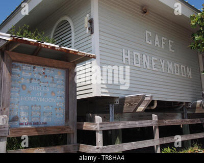 Hochzeitsreise Cafe und Seashell Guide auf Honeymoon Island State Park in Dunedin, Florida, USA, 10. Mai 2019, © katharine Andriotis Stockfoto