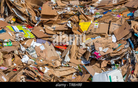 Stapel von Karton und Papier erwarten Sortierung und Versand an eine Recycling center Stockfoto