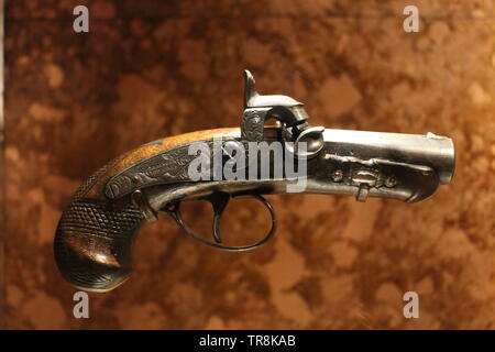 Nahaufnahme von John Wilkes Booth's Derringer Kaliber .44 Pistole, die er verwendet, um zu schießen und Präsident Abraham Lincoln töten Stockfoto