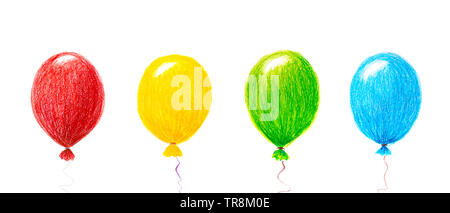 Luftballons, Buntstift Bleistift Zeichnung, isoliert auf weißem Stockfoto