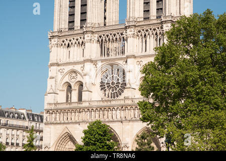 Die Kathedrale Notre Dame in Paris. Frankreich. Hauptfassade. Stockfoto